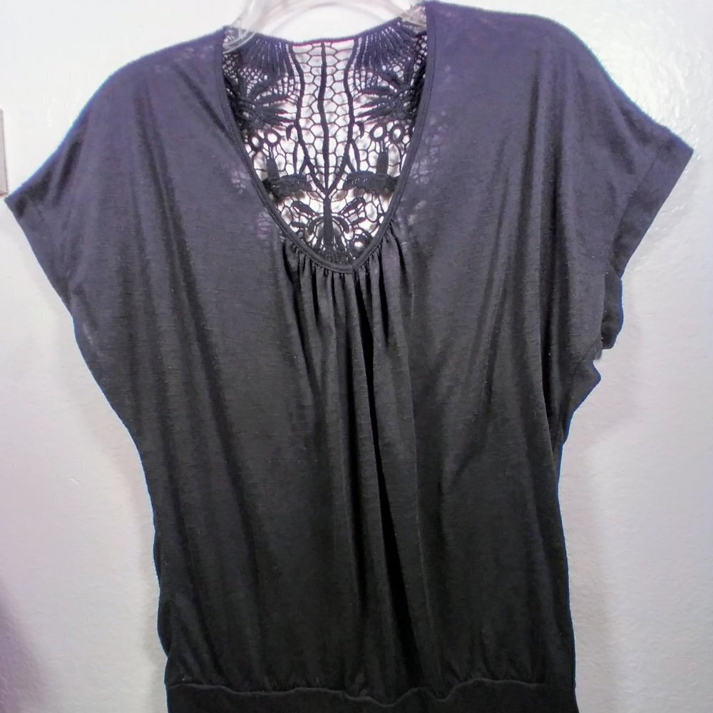 Black stretch Top with Crochet laced cutout